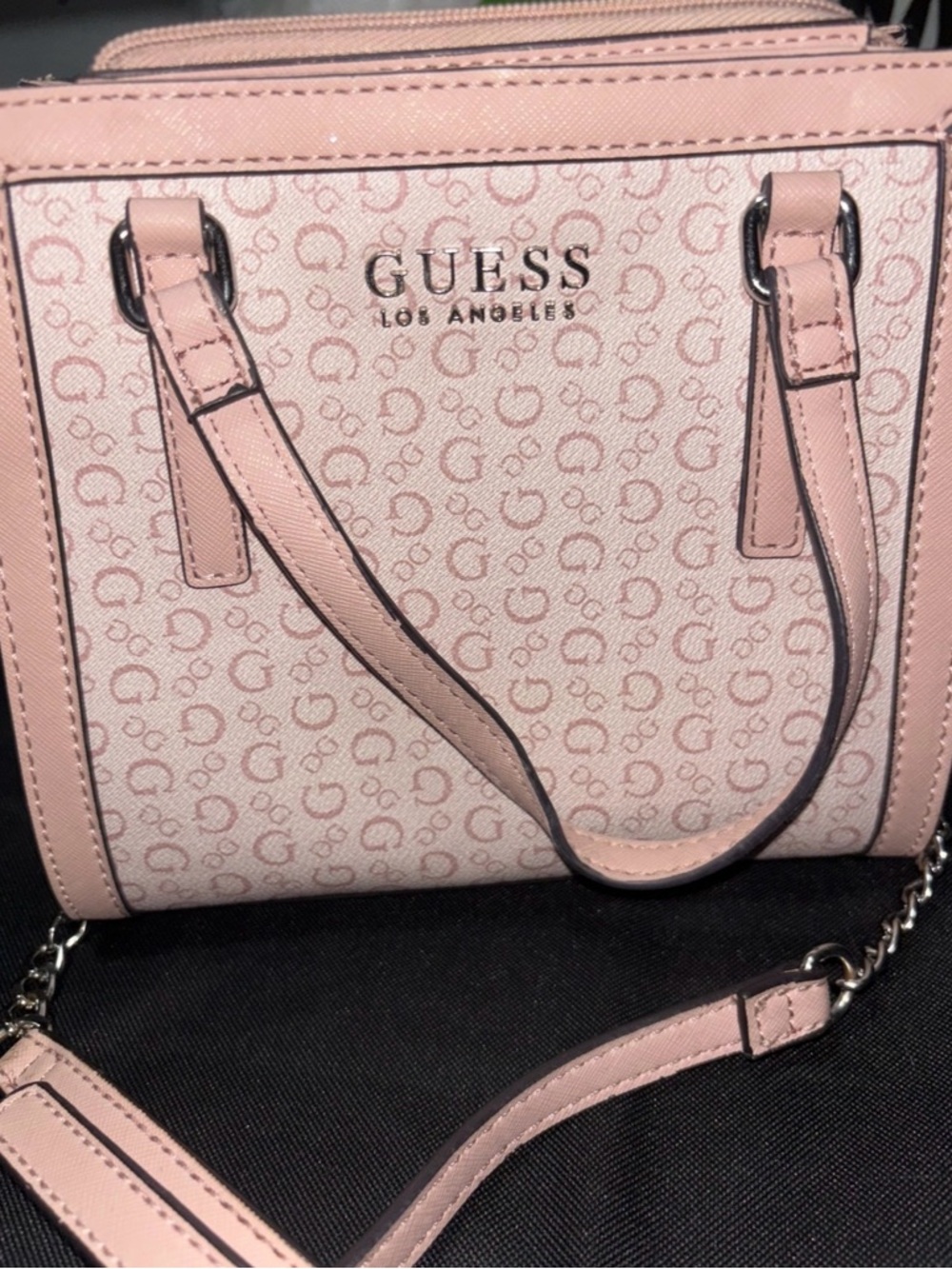 GUESS Pale Pink Logo Satchel with Chain Strap